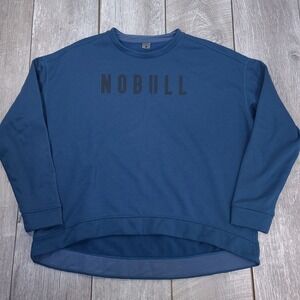 NOBULL Sweatshirt Women XL Blue High Low Logo Fleece Pullover Crewneck